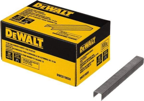 DeWALT - 3/8" Long x 0.0438" Wide, 19 Gauge Crowned Construction Staple - Steel, Galvanized Finish - First Tool & Supply