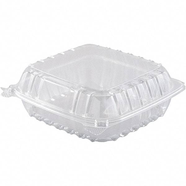 DART - 8-19/64 x 8-19/64 x 3" Hinged-Lid Plastic Containers - Clear - First Tool & Supply