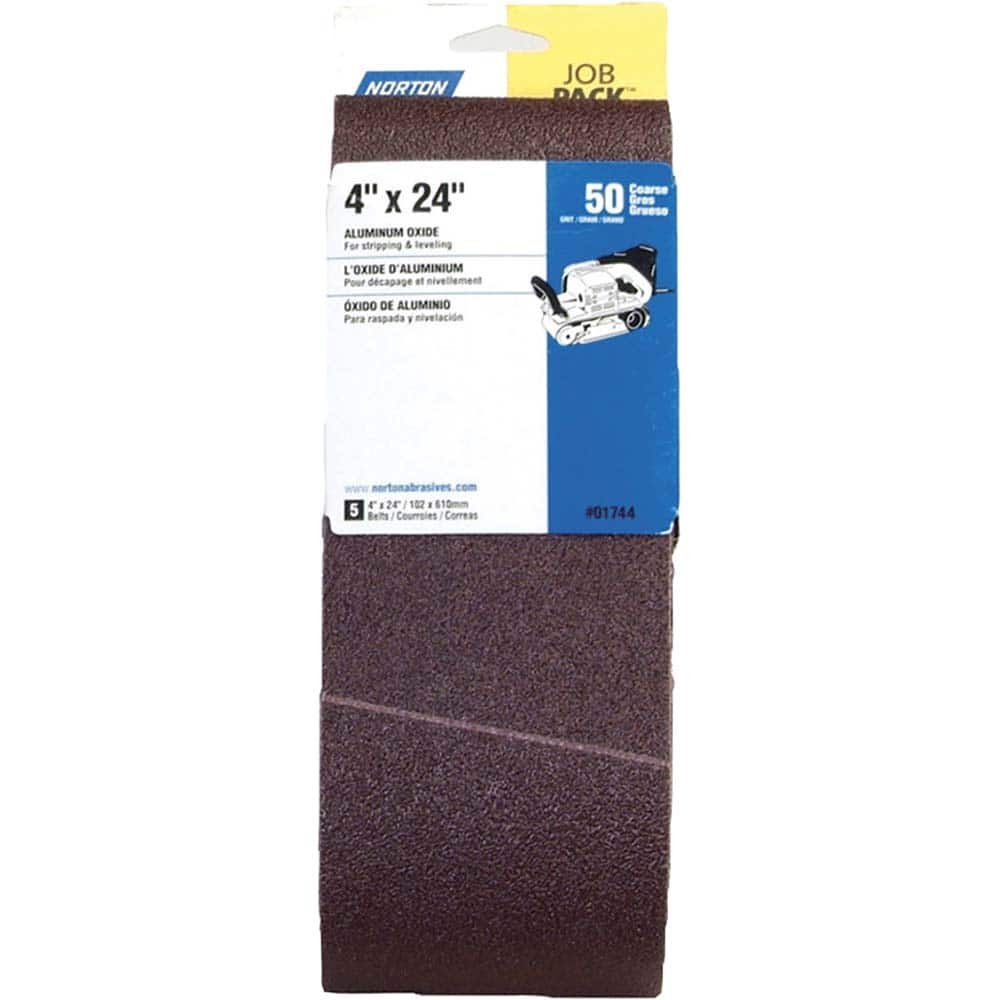 Norton - 4" Wide x 24" OAL, 50 Grit, Aluminum Oxide Abrasive Belt - First Tool & Supply