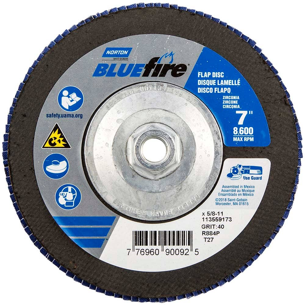 Norton - 7" 40 Grit 5/8-11 Center Hole Type 27 Zirconia Alumina Flap Disc - First Tool & Supply