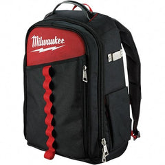 Milwaukee Tool - 22 Pocket Black & Red Ballistic Nylon Backpack Tool Bag - 11" Wide x 7-7/8" Deep x 19-5/8" High - First Tool & Supply