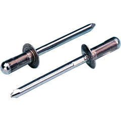 STANLEY Engineered Fastening - Size 6 Dome Head Aluminum Open End Blind Rivet - Steel Mandrel, 0.063" to 0.248" Grip, 3/16" Head Diam, 0.1929" to 0.198" Hole Diam, 2.832" Body Diam - First Tool & Supply