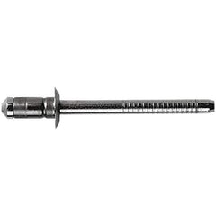 STANLEY Engineered Fastening - Size 6 Dome Head Stainless Steel Open End Blind Rivet - Steel Mandrel, 0.0591" to 0.1378" Grip, 3/16" Head Diam, 0.1929" to 0.2008" Hole Diam, 3.2" Body Diam - First Tool & Supply