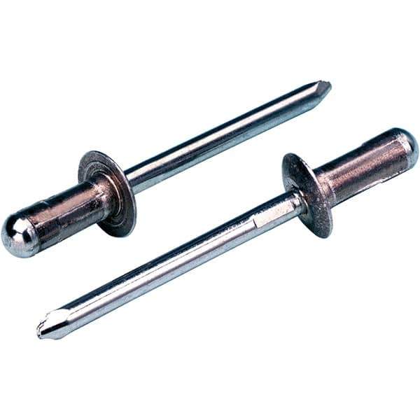 STANLEY Engineered Fastening - Size 6 Large Flange Head Aluminum Open End Blind Rivet - Steel Mandrel, 0.063" to 0.252" Grip, 3/16" Head Diam, 0.1929" to 0.1988" Hole Diam, 2.83" Body Diam - First Tool & Supply