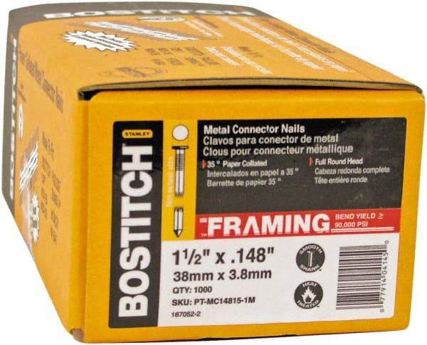 Stanley Bostitch - 16 Gauge 0.0598" Shank Diam 2-1/2" Long Metal Connecting Nails for Power Nailers - Steel, Galvanized Finish, Smooth Shank, Angled Stick Paper Tape Collation, Round Head - First Tool & Supply