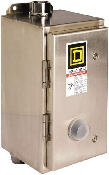 Square D - 110 Coil VAC at 50 Hz, 120 Coil VAC at 60 Hz, 18 Amp, Nonreversible Enclosed Enclosure NEMA Motor Starter - 3 Phase hp: 3 at 200 VAC, 3 at 230 VAC, 5 at 460 VAC, 5 at 575 VAC, 4x Enclosure Rating - First Tool & Supply