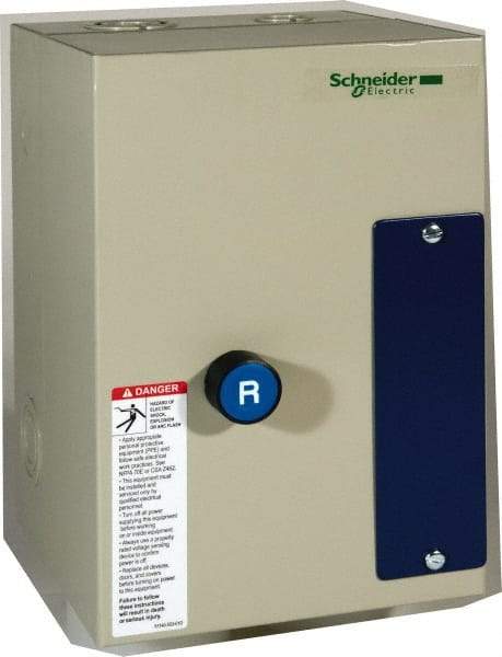 Schneider Electric - 9 Amp, 600 Coil VAC, Nonreversible Enclosed IEC Motor Starter - 1 Phase Hp: 0.3 at 120 VAC, 1 at 240 VAC, 3 Phase Hp: 2 at 208 VAC, 2 at 230 VAC, 5 at 460 VAC, 7.5 at 575 VAC - First Tool & Supply