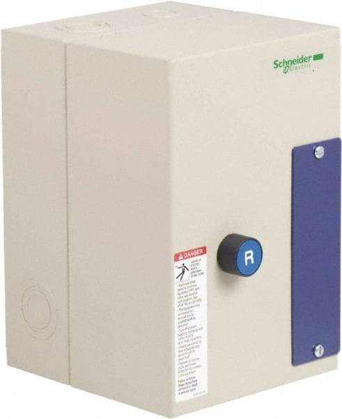 Schneider Electric - 3 Pole, 18 Amp, 240 Coil VAC, 50/60 Hz, Nonreversible Enclosed IEC Motor Starter - 1 Phase Hp: 1 at 115 Volt, 3 at 230 V Volt, 3 Phase Hp: 10 at 460 Volt, 15 at 575 Volt, 5 at 200 Volt, 5 at 230 Volt - First Tool & Supply