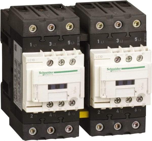 Schneider Electric - 3 Pole, 120 Coil VAC at 50 Hz and 120 Coil VAC at 60 Hz, 40 Amp, IEC Contactor - 1 Phase hp: 3 hp (115), 5 hp (230/240), 3 Phase hp: 10 hp (200/208), 10 hp (230/240), 30 hp (460/480), 30 hp (575/600) - First Tool & Supply