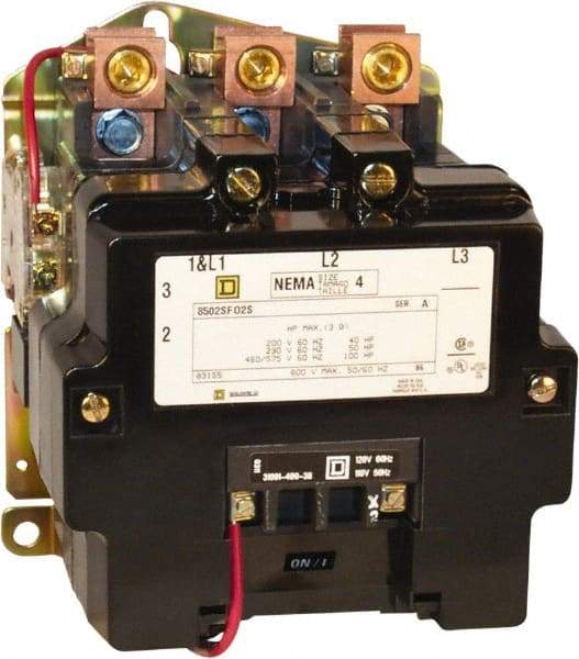 Square D - 2 Pole, 440 Coil VAC at 50 Hz and 480 Coil VAC at 60 Hz, 135 Amp NEMA Contactor - Open Enclosure, 50 Hz at 440 VAC and 60 Hz at 480 VAC - First Tool & Supply