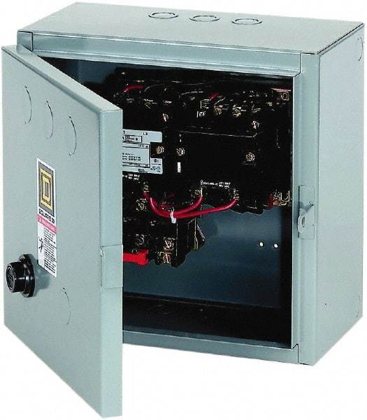 Square D - 220 Coil VAC at 50 Hz, 240 Coil VAC at 60 Hz, 18 Amp, Reversible Enclosed Enclosure NEMA Motor Starter - 3 Phase hp: 3 at 200 VAC, 3 at 230 VAC, 5 at 460 VAC, 5 at 575 VAC, 1 Enclosure Rating - First Tool & Supply