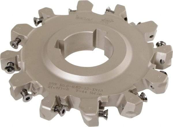 Iscar - Arbor Hole Connection, 0.62" Cutting Width, 1.3" Depth of Cut, 5" Cutter Diam, 1-1/2" Hole Diam, 6 Tooth Indexable Slotting Cutter - SDN-XN13 Toolholder, XNMU 13 Insert, Neutral Cutting Direction - First Tool & Supply