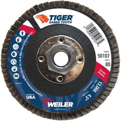 4-1/2″ Saber Tooth Ceramic Abrasive Flap Disc, Angled, Phenolic Back,80C, 5/8″-11 UNC Nut - First Tool & Supply