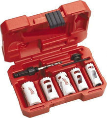 Milwaukee Tool - 7 Piece, 3/4" to 1-1/4" Saw Diam, Automotive Hole Saw Kit - Bi-Metal, Toothed Edge, Includes 5 Hole Saws - First Tool & Supply