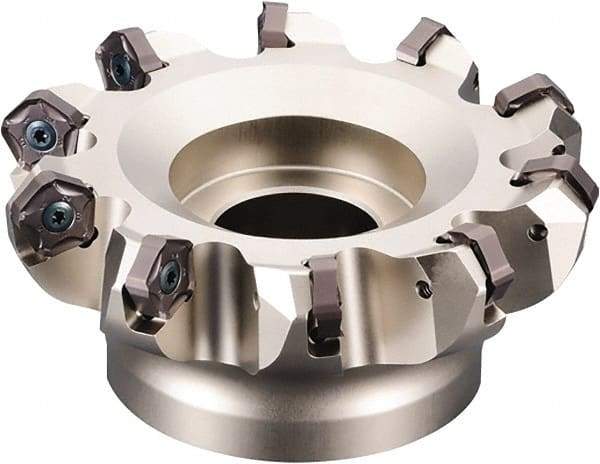 Kyocera - 254mm Cut Diam, 63.5mm Arbor Hole, 6mm Max Depth of Cut, 45° Indexable Chamfer & Angle Face Mill - 16 Inserts, PNEU 1205\xB6PNMU 1205 Insert, Right Hand Cut, 16 Flutes, Series MFPN - First Tool & Supply