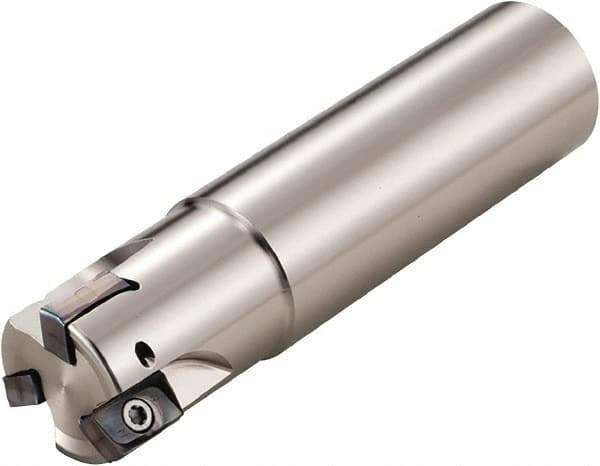 Kyocera - 1-1/2" Cut Diam, 0.393" Max Depth of Cut, 1-1/4" Shank Diam, 4-1/8" OAL, Indexable Square Shoulder End Mill - LOMU 1004..ER-GH, LOMU 1004..ER-GM, LOMU 1004..ER-SM Inserts, Weldon Shank, 90° Lead Angle, Through Coolant, Series M-Four - First Tool & Supply