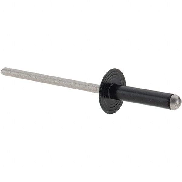 Made in USA - Large Flange Head Aluminum Open End Blind Rivet - Stainless Steel Mandrel, 1/32" to 11/64" Grip, 3/8" Head Diam, 1-1/8" Max Hole Diam, 0.563" Length Under Head, - First Tool & Supply