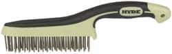 Hyde Tools - 1-1/8 Inch Trim Length Stainless Steel Scratch Brush - 6" Brush Length, 11-3/4" OAL, 1-1/8" Trim Length, Plastic with Rubber Overmold Ergonomic Handle - First Tool & Supply