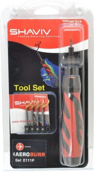 Shaviv - 7 Piece Hand Deburring Tool Set - E Blade Holder, E111P Blades, For Straight Edge, Hole Edge, Hole Inner Surface, Flat Surface - First Tool & Supply