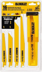 DeWALT - 16 Pieces, 6" to 9" Long x 0.04" Thickness, Bi-Metal Reciprocating Saw Blade Set - Straight Profile, 6 to 18 Teeth, Toothed Edge - First Tool & Supply