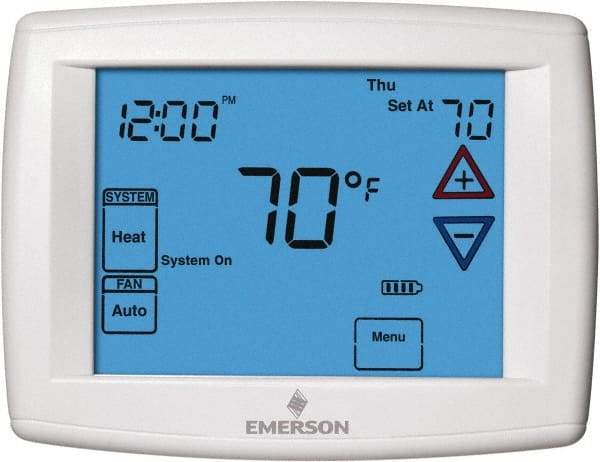 White-Rodgers - 45 to 99°F, 3 Heat, 2 Cool, Universal Touch Screen Programmable Thermostat - 0 to 30 Volts, Horizontal Mount, Electronic Contacts Switch - First Tool & Supply