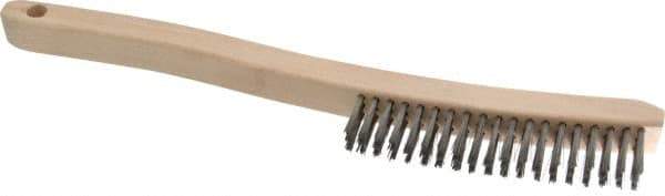 Osborn - 3 Rows x 19 Columns Stainless Steel Scratch Brush - 6" Brush Length, 13-11/16" OAL, 1-1/8" Trim Length, Wood Curved Handle - First Tool & Supply