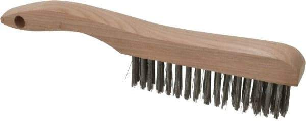 Osborn - 4 Rows x 16 Columns Stainless Steel Scratch Brush - 5-1/4" Brush Length, 10" OAL, 1-1/8" Trim Length, Wood Shoe Handle - First Tool & Supply