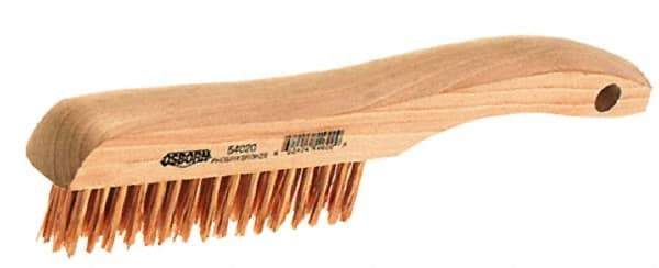 Osborn - 4 Rows x 16 Columns Bronze Scratch Brush - 5-1/4" Brush Length, 10" OAL, 1-1/8" Trim Length, Wood Shoe Handle - First Tool & Supply