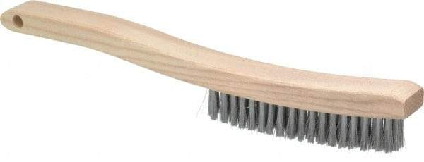 Osborn - 4 Rows x 18 Columns Steel Plater's Brush - 5-3/4" Brush Length, 13-1/4" OAL, 1" Trim Length, Wood Curved Handle - First Tool & Supply