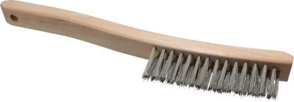 Osborn - 3 Rows x 14 Columns Stainless Steel Scratch Brush - 13-3/4" OAL, 1-1/2" Trim Length, Wood Curved Handle - First Tool & Supply