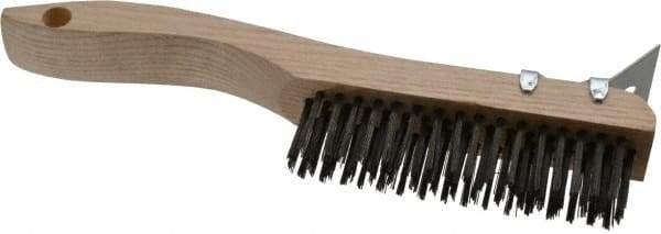 Osborn - 4 Rows x 16 Columns Steel Scratch Brush - 5-1/4" Brush Length, 10" OAL, 1-1/8" Trim Length, Wood Shoe Handle - First Tool & Supply