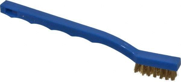 Osborn - 3 Rows x 7 Columns Brass Scratch Brush - 3/8" Brush Length, 7-1/4" OAL, 7/16" Trim Length, Plastic Toothbrush Handle - First Tool & Supply