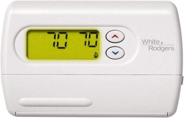 White-Rodgers - 45 to 90°F, 1 Heat, 1 Cool, Digital Nonprogrammable Heat Pump Thermostat - 0 to 30 Volts, Horizontal Mount, Push Button Switch - First Tool & Supply