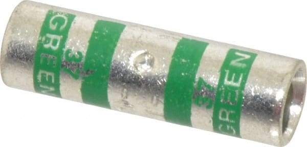 Thomas & Betts - 1 AWG Compatible, Noninsulated, Crimp-On Butt Splice Terminal - 2 Wire Entries, Copper Contacts, Tin Contact Plating, 1-1/2" OAL, Green - First Tool & Supply