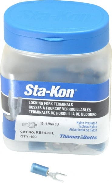 Thomas & Betts - #8 Stud, 18 to 14 AWG Compatible, Partially Insulated, Crimp Connection, Locking Fork Terminal - First Tool & Supply