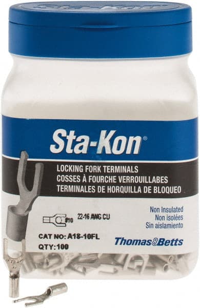 Thomas & Betts - #10 Stud, 22 to 16 AWG Compatible, Noninsulated, Crimp Connection, Locking Fork Terminal - First Tool & Supply