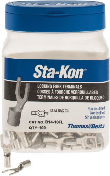 Thomas & Betts - #10 Stud, 18 to 14 AWG Compatible, Noninsulated, Crimp Connection, Locking Fork Terminal - First Tool & Supply