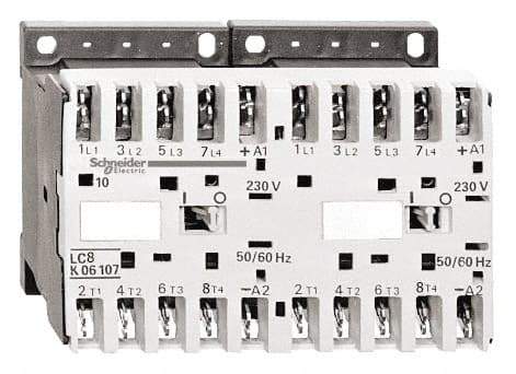 Schneider Electric - 3 Pole, 24 Coil VAC at 50/60 Hz, 16 Amp at 690 VAC, 20 Amp at 440 VAC and 9 Amp at 440 VAC, Reversible IEC Contactor - BS 5424, CSA, IEC 60947, NF C 63-110, RoHS Compliant, UL Listed, VDE 0660 - First Tool & Supply