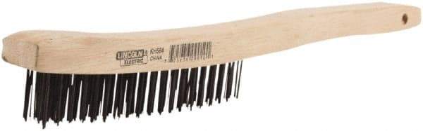 Lincoln Electric - 2 Rows x 9 Columns Brass Wire Brush - 9" OAL, 8-3/4 Trim Length, Wood Handle - First Tool & Supply