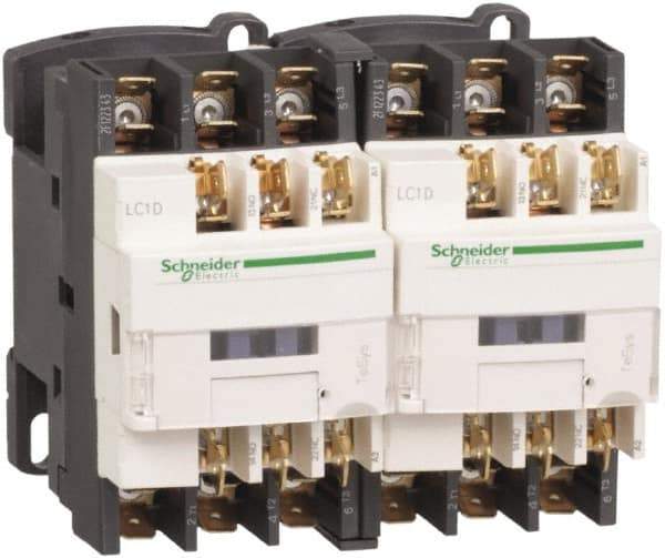 Schneider Electric - 3 Pole, 24 Coil VAC at 50/60 Hz, 12 Amp at 440 VAC, Reversible IEC Contactor - 1 Phase hp: 1 at 115 VAC, 2 at 230/240 VAC, 3 Phase hp: 10 at 575/600 VAC, 3 at 200/208 VAC, 3 at 230/240 VAC, 7.5 at 460/480 VAC - First Tool & Supply