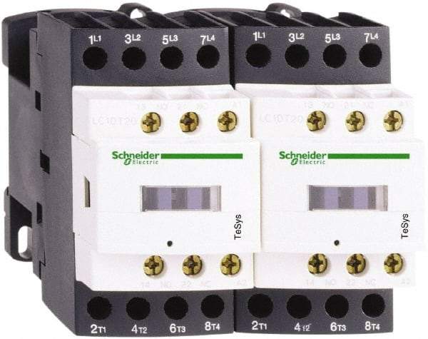 Schneider Electric - 4 Pole, 24 Coil VAC at 50/60 Hz, 20 Amp at 440 VAC, Reversible IEC Contactor - Bureau Veritas, CCC, CSA, CSA C22.2 No. 14, DNV, EN/IEC 60947-4-1, EN/IEC 60947-5-1, GL, GOST, LROS, RINA, RoHS Compliant, UL 508, UL Listed - First Tool & Supply