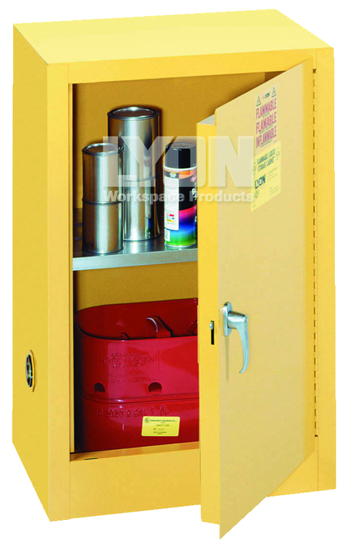 Compact Storage Cabinet - #5473 - 23-1/4 x 18 x 35" - 12 Gallon - w/one shelf, 1-door manual close - Yellow Only - First Tool & Supply