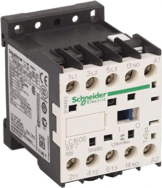 Schneider Electric - 3 Pole, 110 Coil VAC at 50/60 Hz, 6 Amp at 440 VAC, Nonreversible IEC Contactor - BS 5424, CSA, IEC 60947, NF C 63-110, RoHS Compliant, UL Listed, VDE 0660 - First Tool & Supply