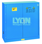 Acid Storage Cabinet - #5541 - 43 x 18 x 44" - 30 Gallon - w/one shelf, two poly trays, bi-fold self-closing door - Blue Only - First Tool & Supply