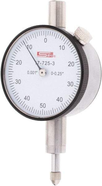 SPI - 1/4" Range, 0-50-0 Dial Reading, 0.001" Graduation Dial Drop Indicator - 1.61" Dial, 0.1" Range per Revolution - First Tool & Supply