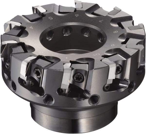 Sumitomo - 125mm Cut Diam, 9.5mm Arbor Hole, 50mm Max Depth of Cut, 90° Indexable Chamfer & Angle Face Mill - 10 Inserts, NF-LDEN Insert, Right Hand Cut, 10 Flutes, Through Coolant, Series HF - First Tool & Supply