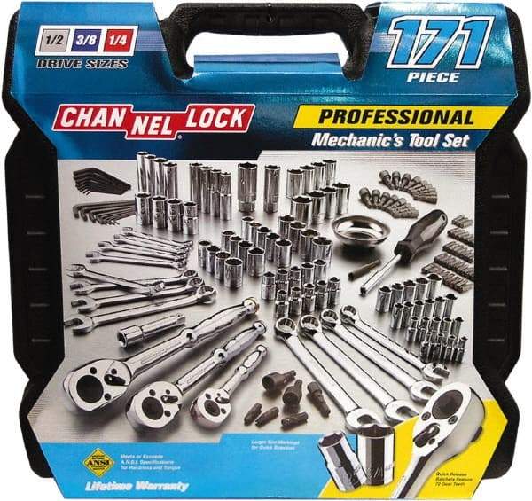 Channellock - 171 Piece 1/4, 3/8, 1/2" Drive Mechanic's Tool Set - Comes with Blow-Molded Case - First Tool & Supply