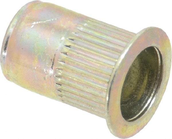 RivetKing - 0.02 to 0.13" Grip, Steel Standard Rivet Nut - Zinc Yellow Dichromate Finish, Full Head Head - First Tool & Supply