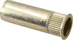 RivetKing - 1/4-20, 0.027 to 0.165" Grip, 25/64" Drill, Steel Closed End Knurled Rivet Nut - Zinc Yellow Dichromate Finish, Countersunk Head - First Tool & Supply