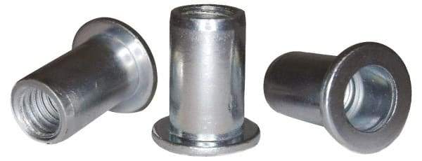 RivetKing - #10-32, 0.13 to 0.18" Grip, 1/4" Drill, Steel Standard Rivet Nut - Zinc Plated, Round Head - First Tool & Supply